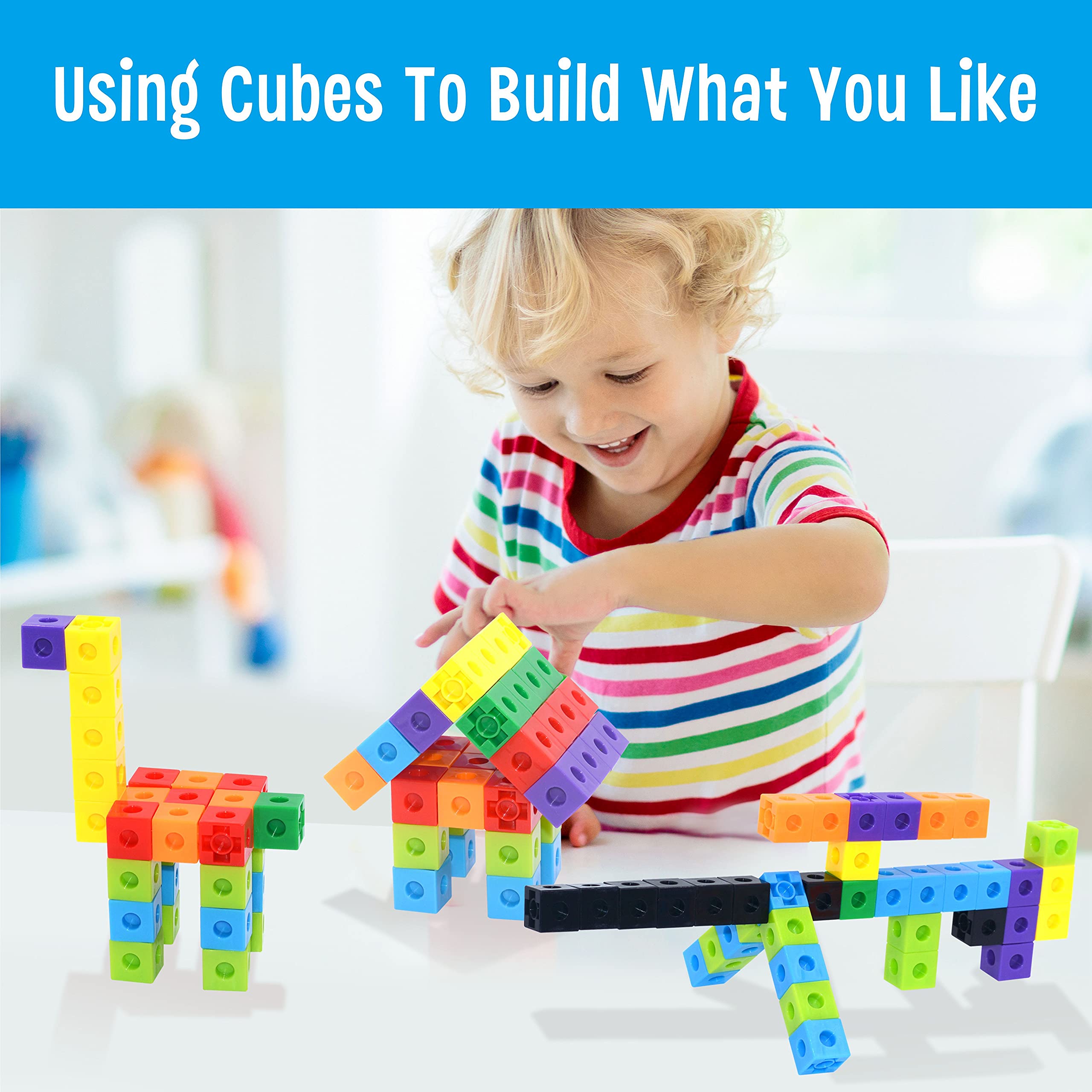 SpriteGru Math Linking Cubes - 100 Counting Cubes with Activity Cards for STEM Learning