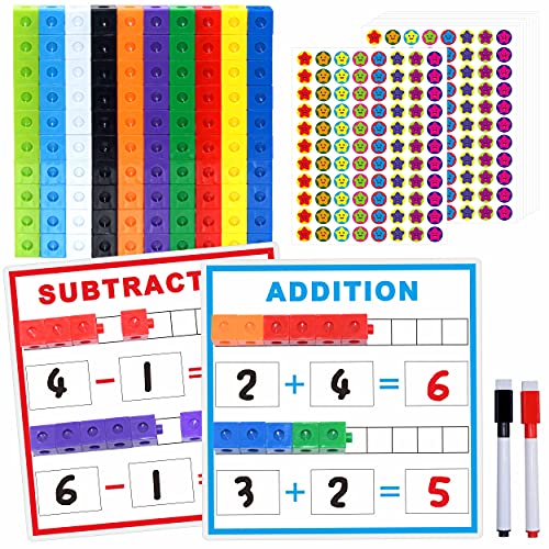 SpriteGru Math Linking Cubes - 100 Counting Cubes with Activity Cards for STEM Learning
