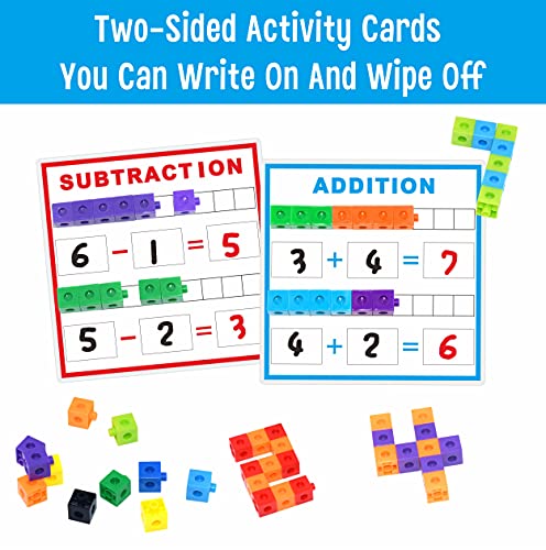 SpriteGru Math Linking Cubes - 100 Counting Cubes with Activity Cards for STEM Learning