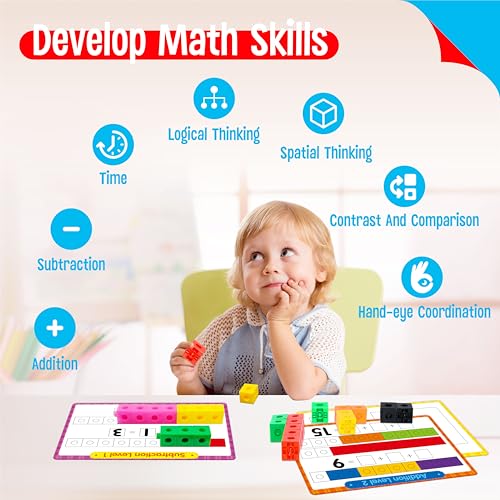 SpriteGru Math Linking Cubes – 100 Counting Blocks with Activity Cards & Stickers