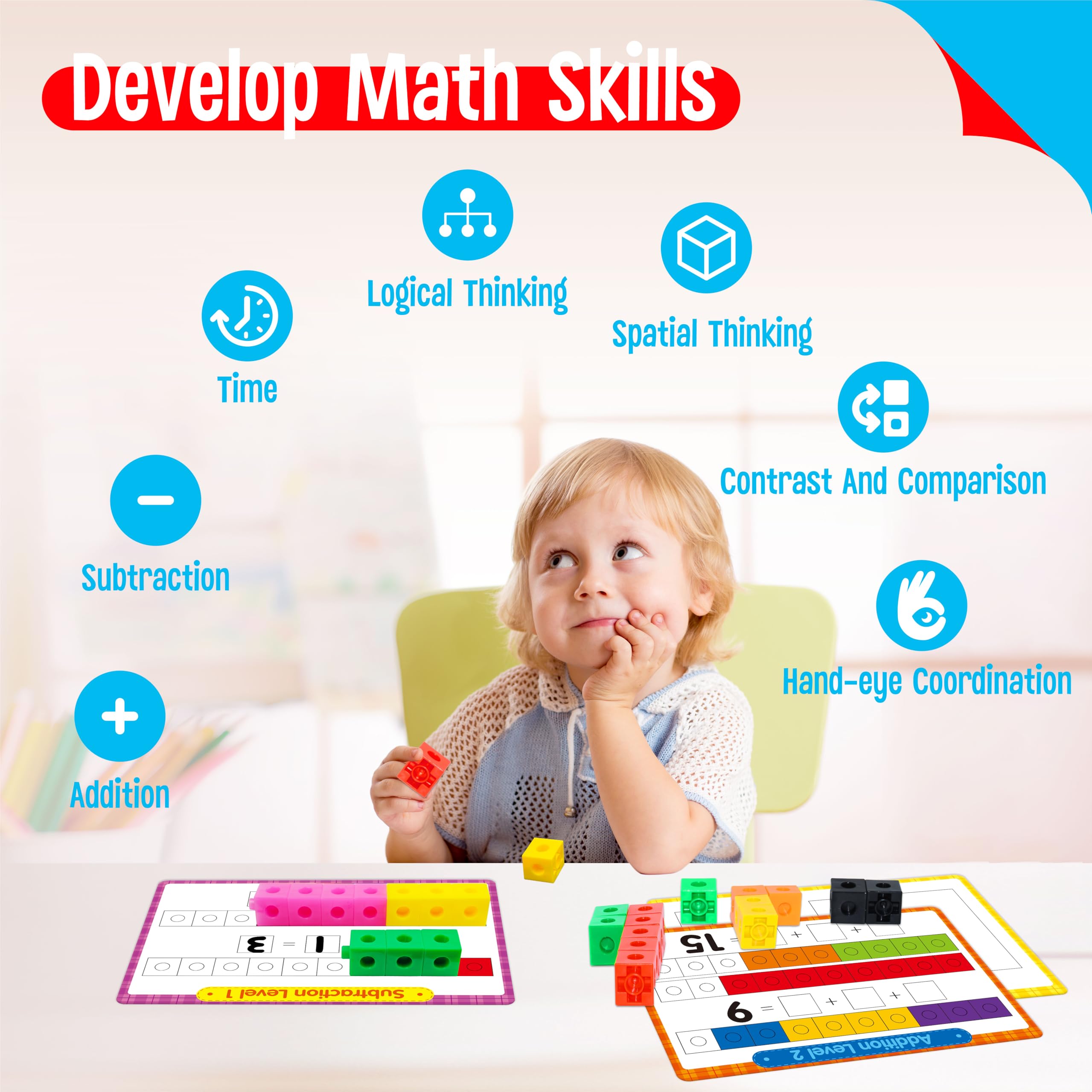 SpriteGru Math Linking Cubes – 100 Counting Blocks with Activity Cards & Stickers