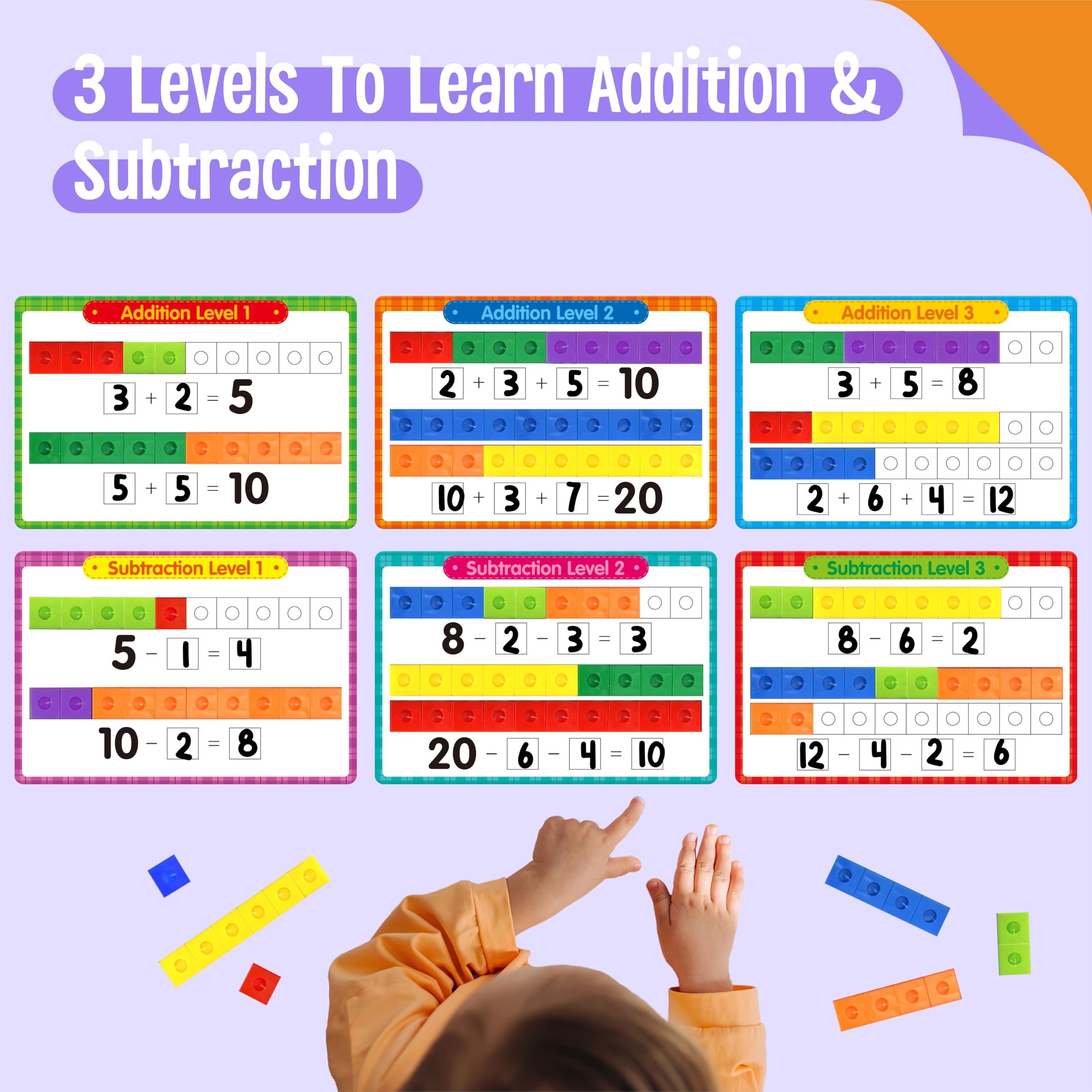 SpriteGru Math Linking Cubes – 100 Counting Blocks with Activity Cards & Stickers