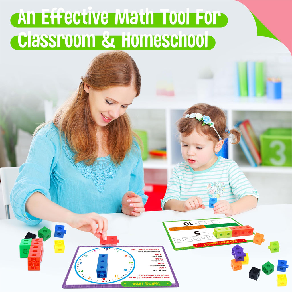 SpriteGru Math Linking Cubes – 100 Counting Blocks with Activity Cards & Stickers