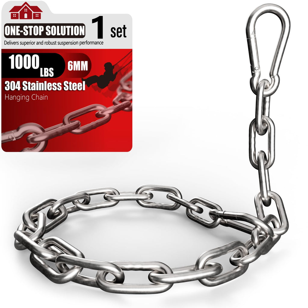 sprookber 1000LB Heavy Duty Hanging Chain 6mm 304 Stainless Steel with Carabiners - 25/45/67 inch for Hammock, Swing, Punching Bag