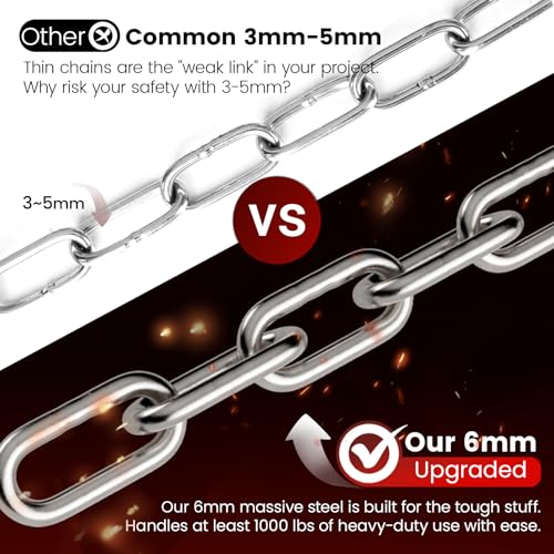 sprookber 1000LB Heavy Duty Hanging Chain 6mm 304 Stainless Steel with Carabiners - 25/45/67 inch for Hammock, Swing, Punching Bag