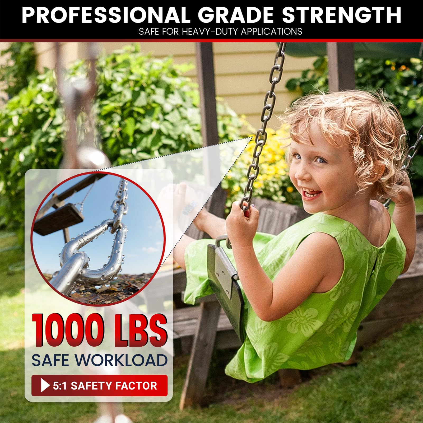 sprookber 1000LB Heavy Duty Hanging Chain 6mm 304 Stainless Steel with Carabiners - 25/45/67 inch for Hammock, Swing, Punching Bag