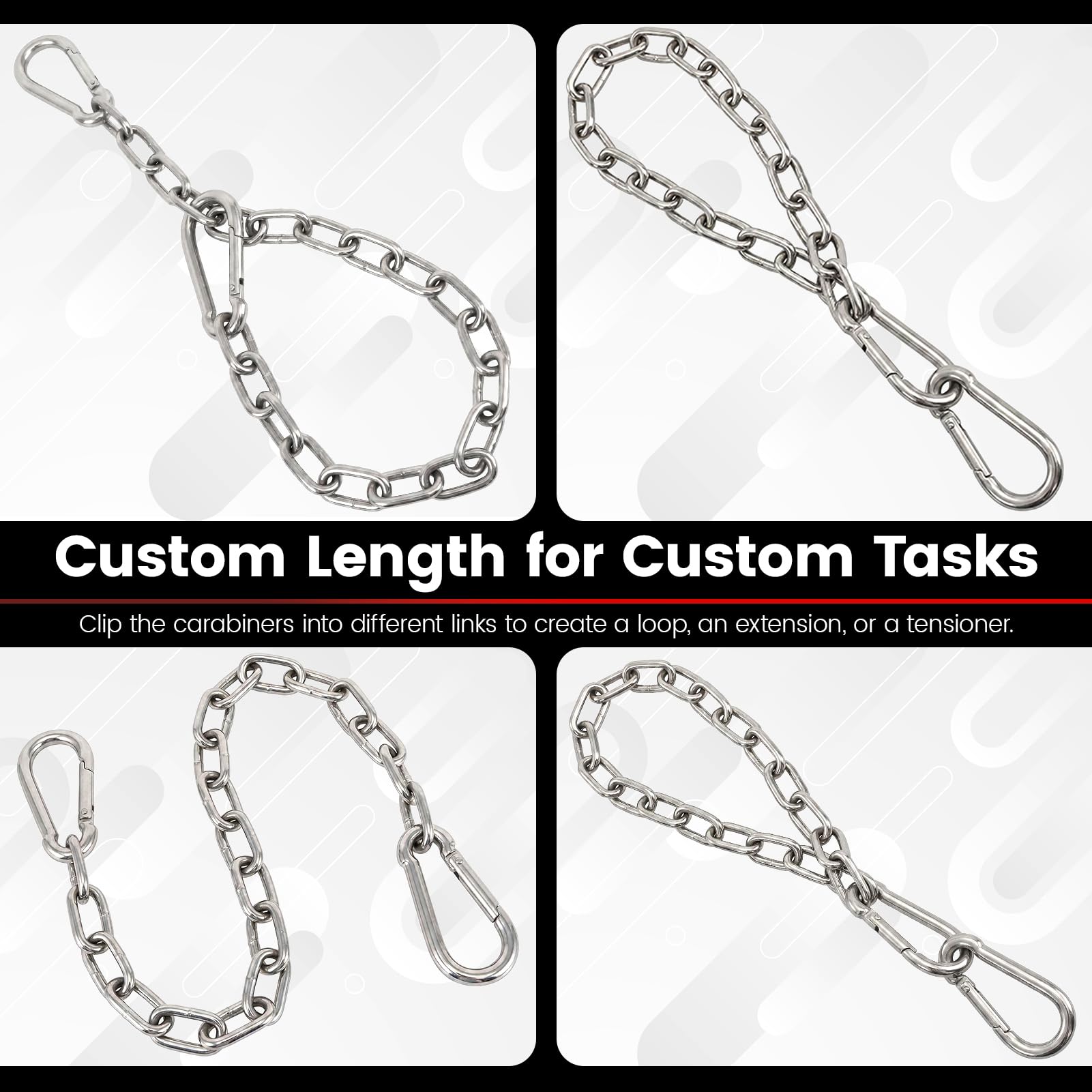 sprookber 1000LB Heavy Duty Hanging Chain 6mm 304 Stainless Steel with Carabiners - 25/45/67 inch for Hammock, Swing, Punching Bag