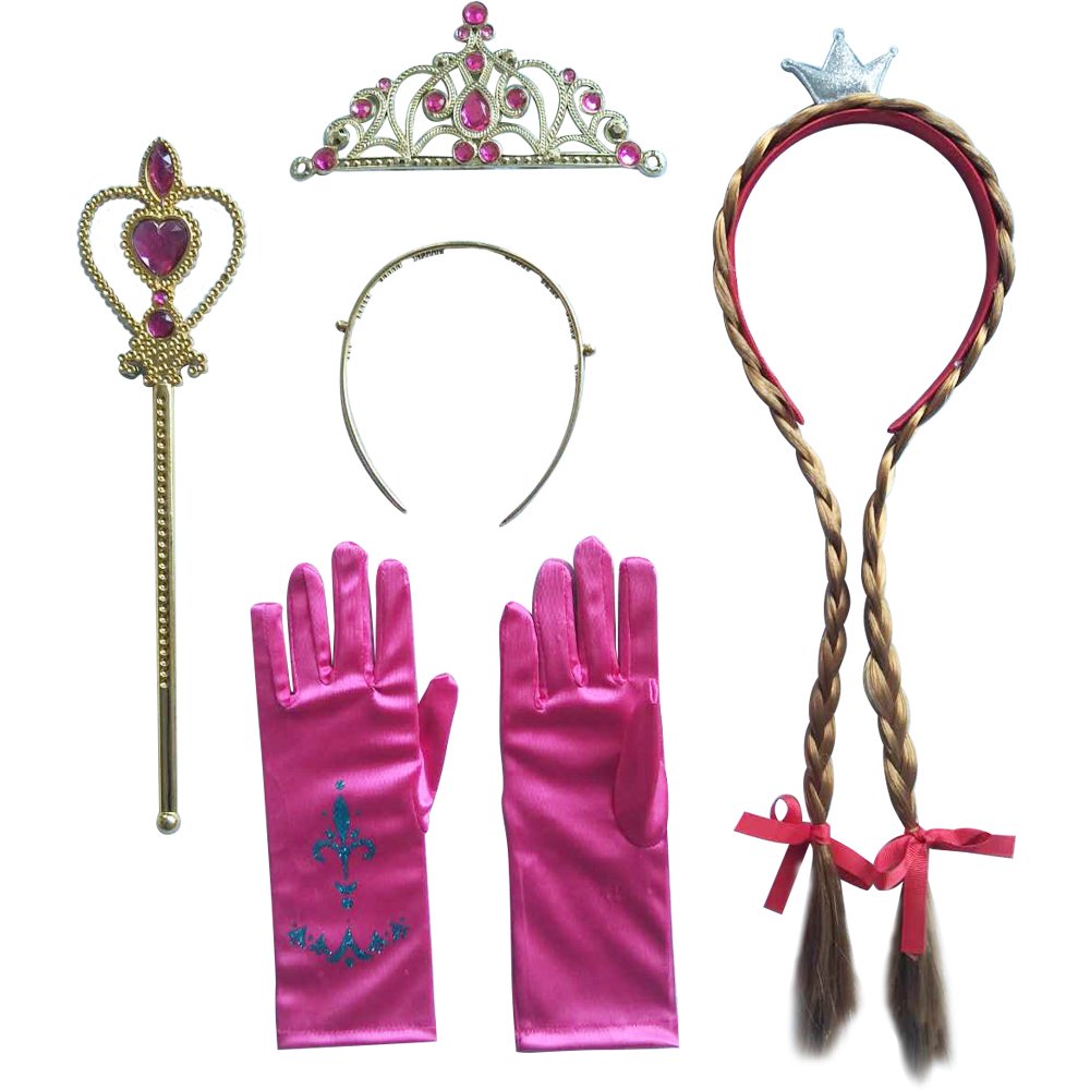 SPUNICOS Princess Costume Accessories Set - Headband with Braids, Gloves, Earrings, Necklace for Girls 3-8