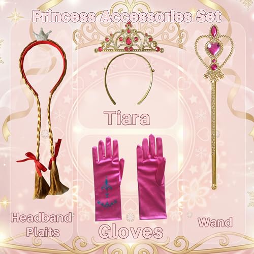 SPUNICOS Princess Costume Accessories Set - Headband with Braids, Gloves, Earrings, Necklace for Girls 3-8