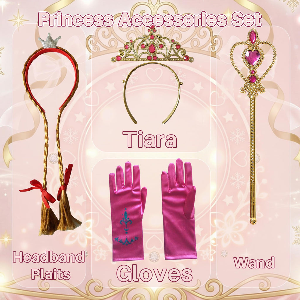 SPUNICOS Princess Costume Accessories Set - Headband with Braids, Gloves, Earrings, Necklace for Girls 3-8