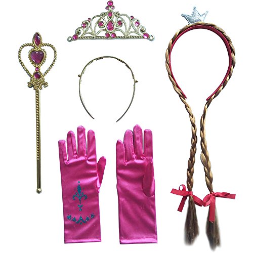 SPUNICOS Princess Costume Accessories Set - Headband with Braids, Gloves, Earrings, Necklace for Girls 3-8
