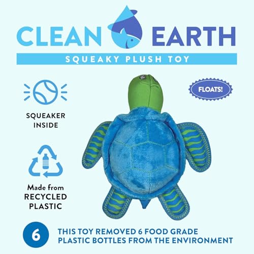 Spunky Pup Clean Earth Plush Turtle – Eco-Friendly Dog Toy Made from Recycled Water Bottles