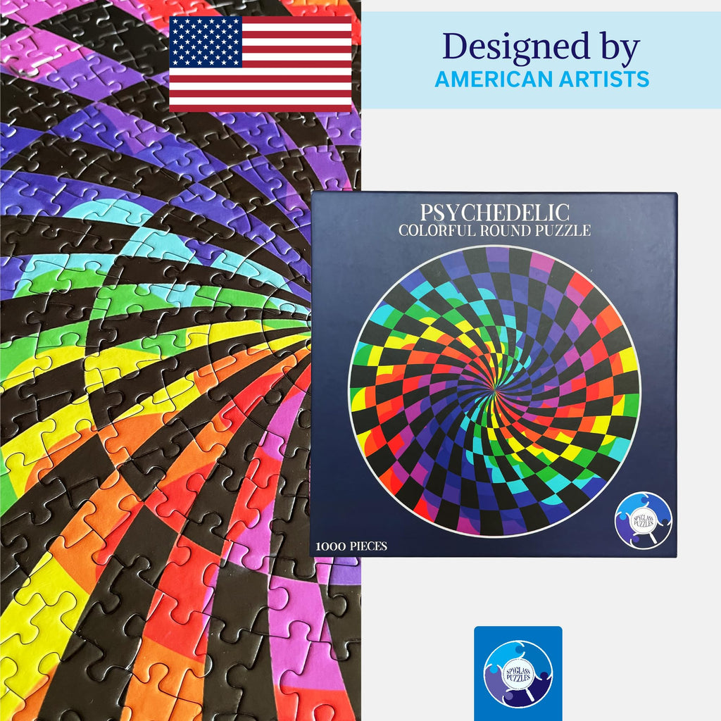 Spyglass Puzzles 1000-Piece Round Jigsaw – Hard Trippy Rainbow Puzzle for Adults & Teens 13+