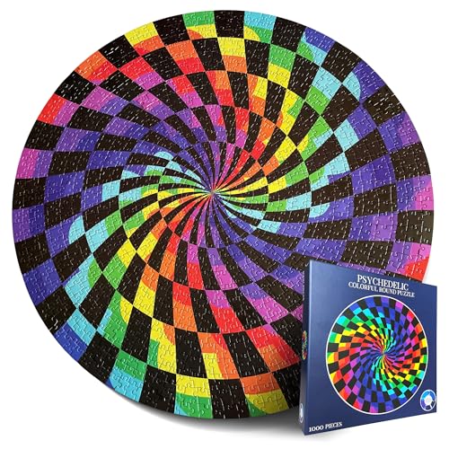 Spyglass Puzzles 1000-Piece Round Jigsaw – Hard Trippy Rainbow Puzzle for Adults & Teens 13+