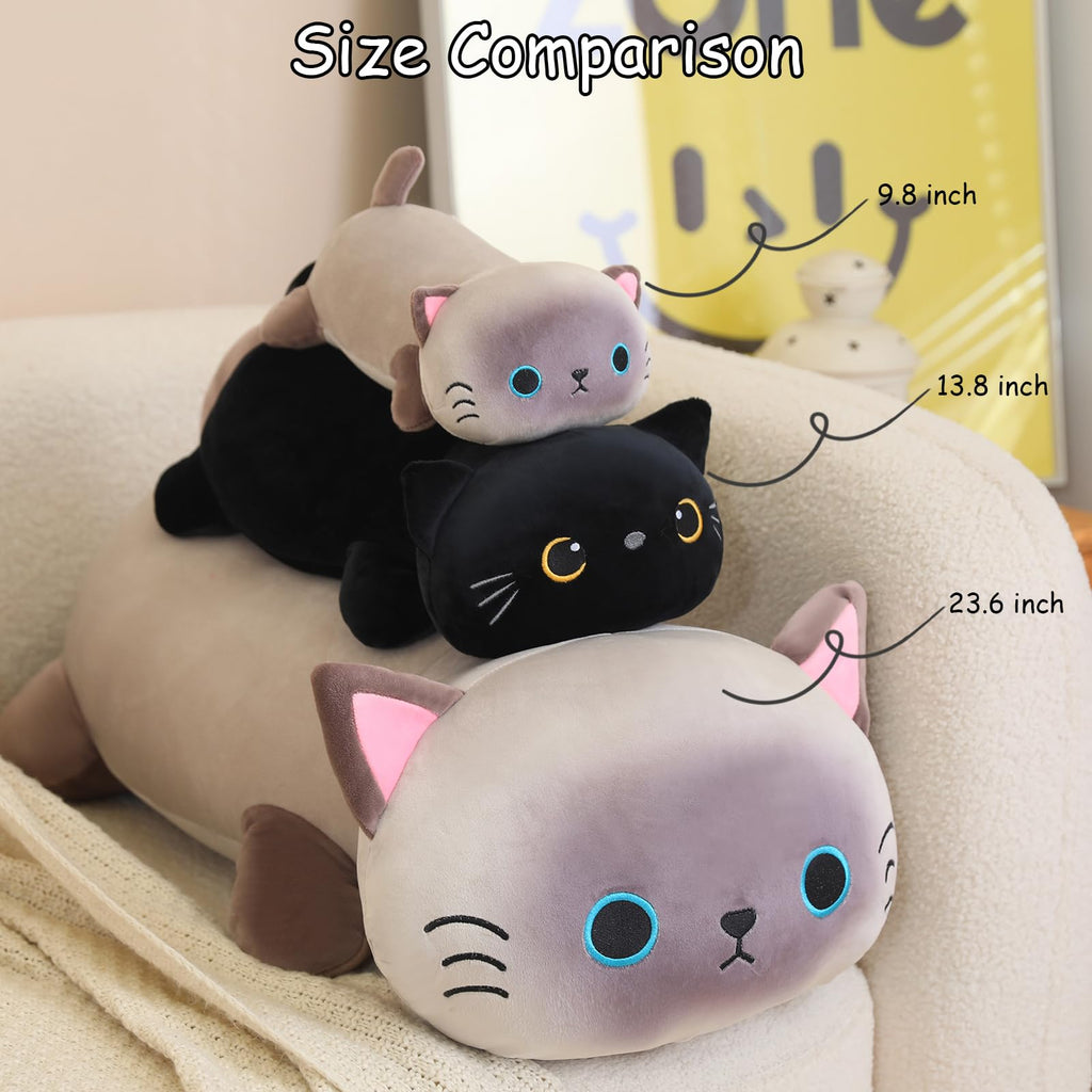 SQEQE Weighted Black Cat Plush, 9.8 Inch – Soft Stuffed Animal That Unfolds into a Pillow (0.8 lbs)