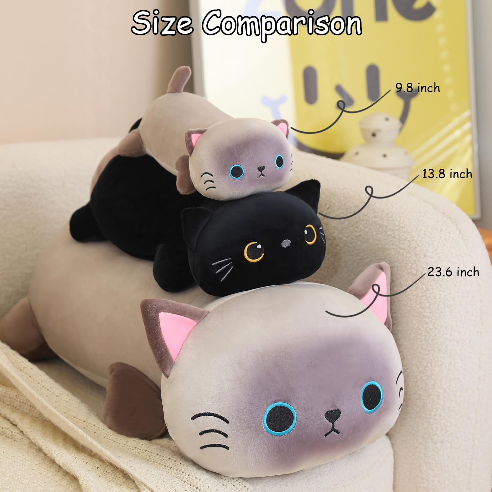 SQEQE Weighted Black Cat Plush, 9.8 Inch – Soft Stuffed Animal That Unfolds into a Pillow (0.8 lbs)