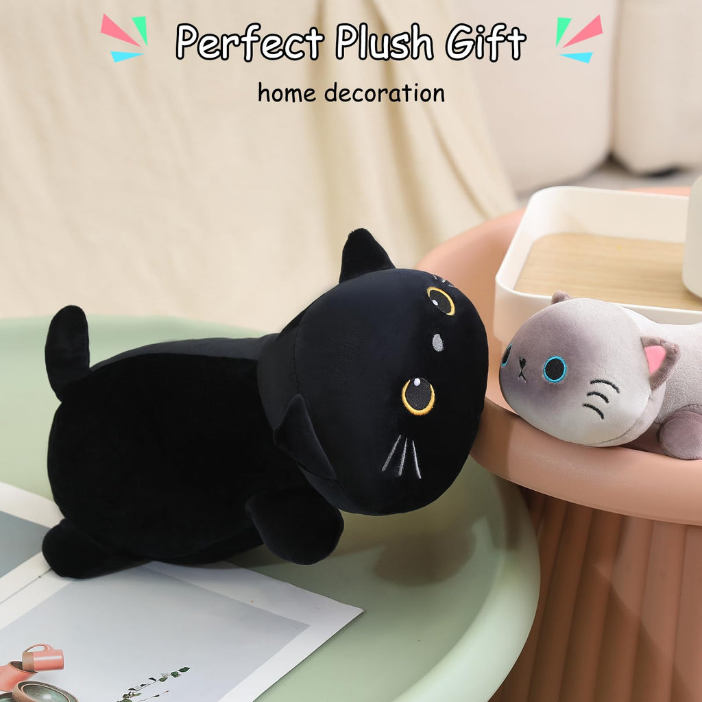 SQEQE Weighted Black Cat Plush, 9.8 Inch – Soft Stuffed Animal That Unfolds into a Pillow (0.8 lbs)