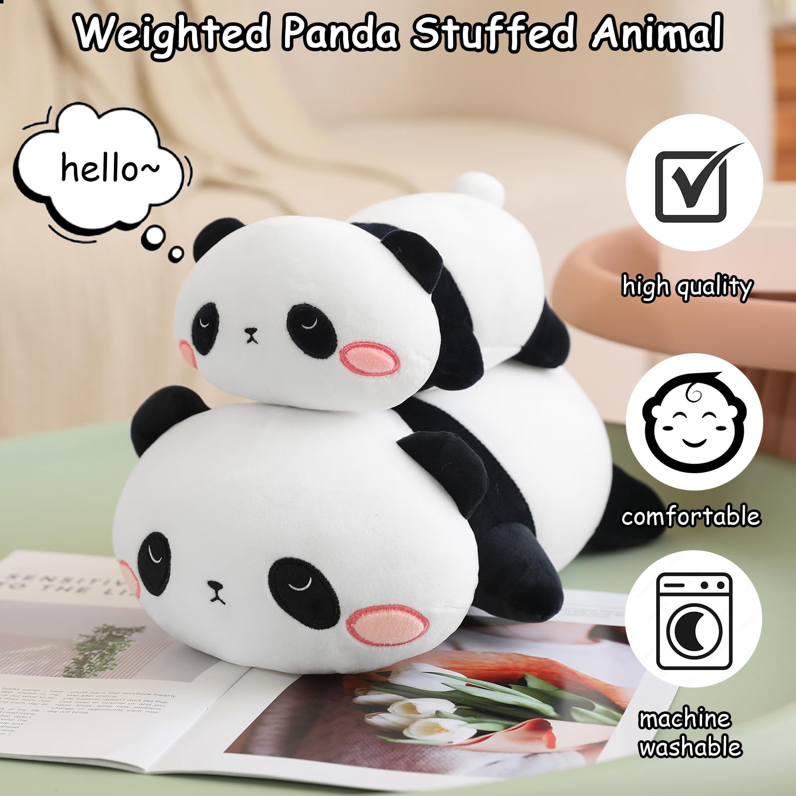 SQEQE Weighted Panda Plush – 9.8 Inch Stuffed Animal Pillow, 0.8 Lbs