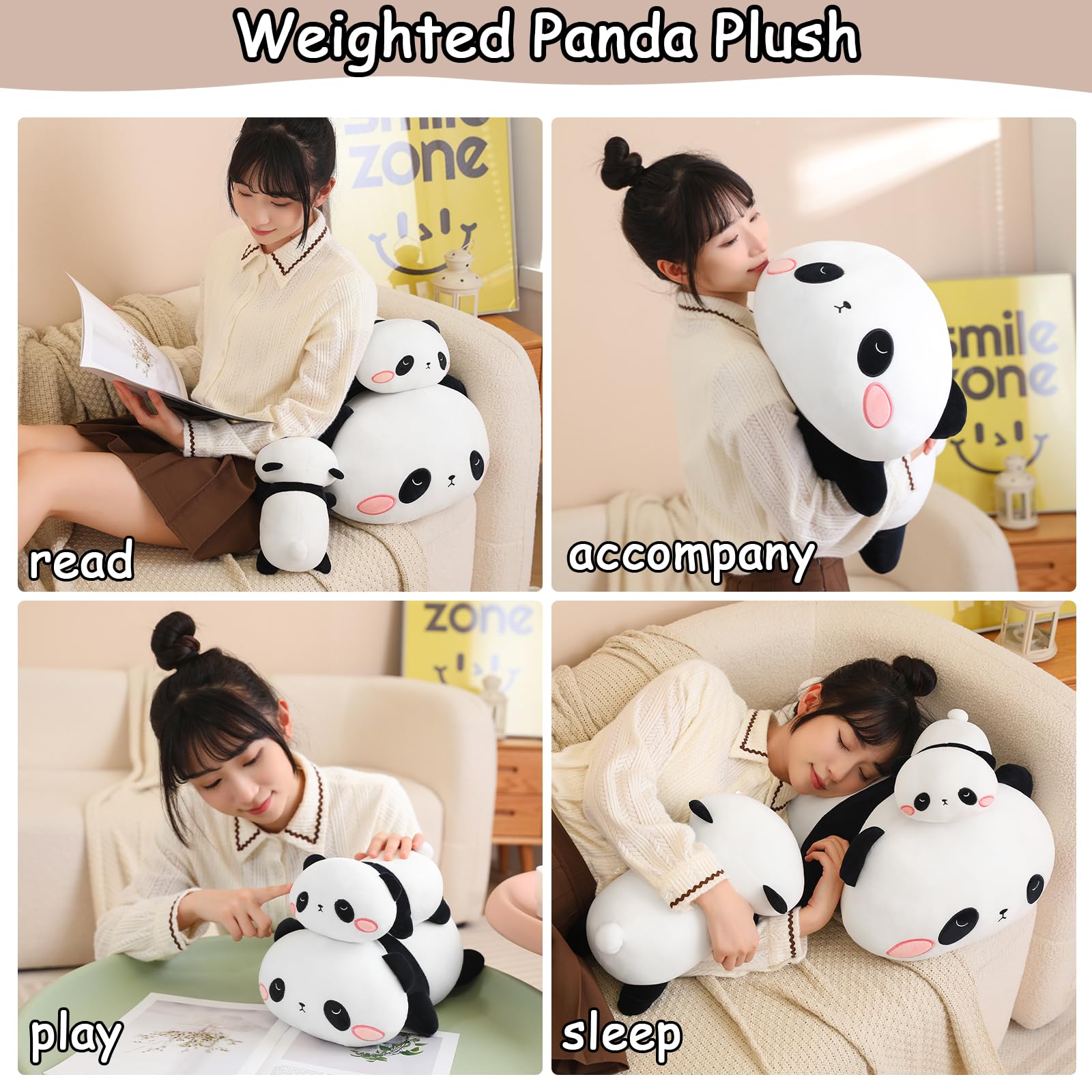 SQEQE Weighted Panda Plush – 9.8 Inch Stuffed Animal Pillow, 0.8 Lbs