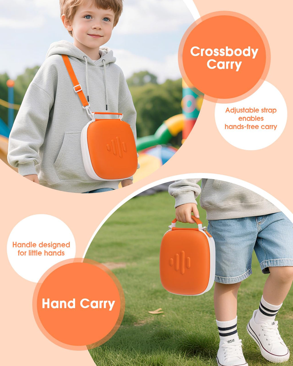 SQERO Protective Hard Shell Case for Yoto Mini (2024 Edition) with Shoulder Strap – Holds Player, Headphones, and Up to 60 Cards (Orange)
