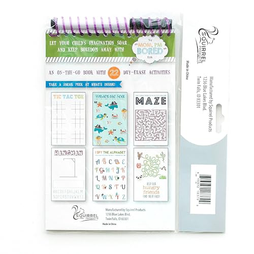 Squirrel Products Mom I'm Bored Activity Book - Reusable Dry Erase Travel Games for Kids Ages 3+