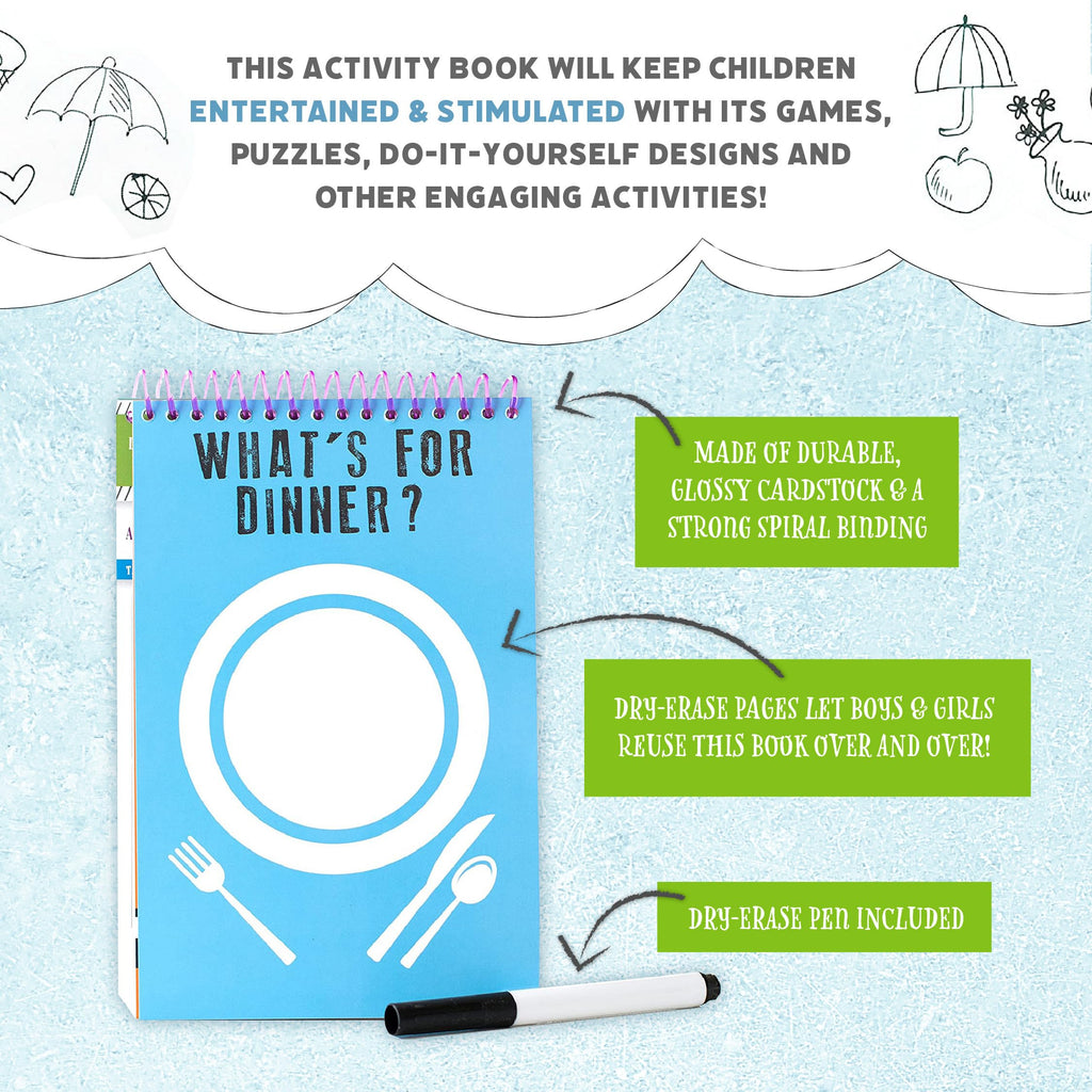 Squirrel Products Mom I'm Bored Activity Book - Reusable Dry Erase Travel Games for Kids Ages 3+