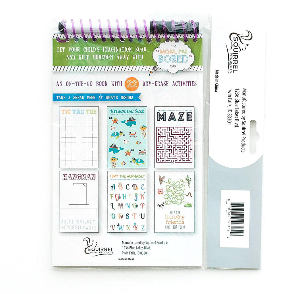 Squirrel Products Mom I'm Bored Activity Book - Reusable Dry Erase Travel Games for Kids Ages 3+