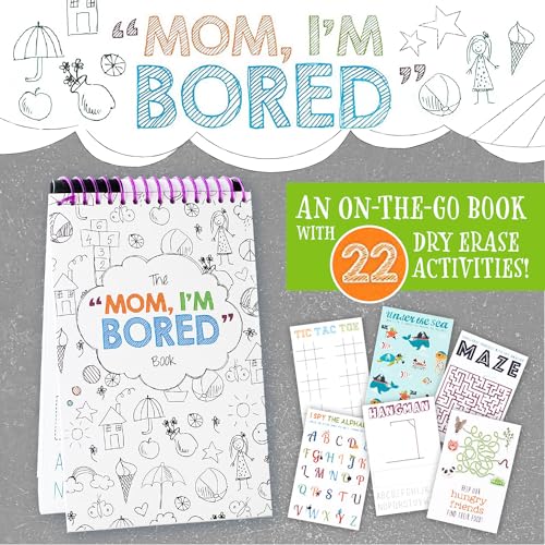 Squirrel Products Mom I'm Bored Activity Book - Reusable Dry Erase Travel Games for Kids Ages 3+