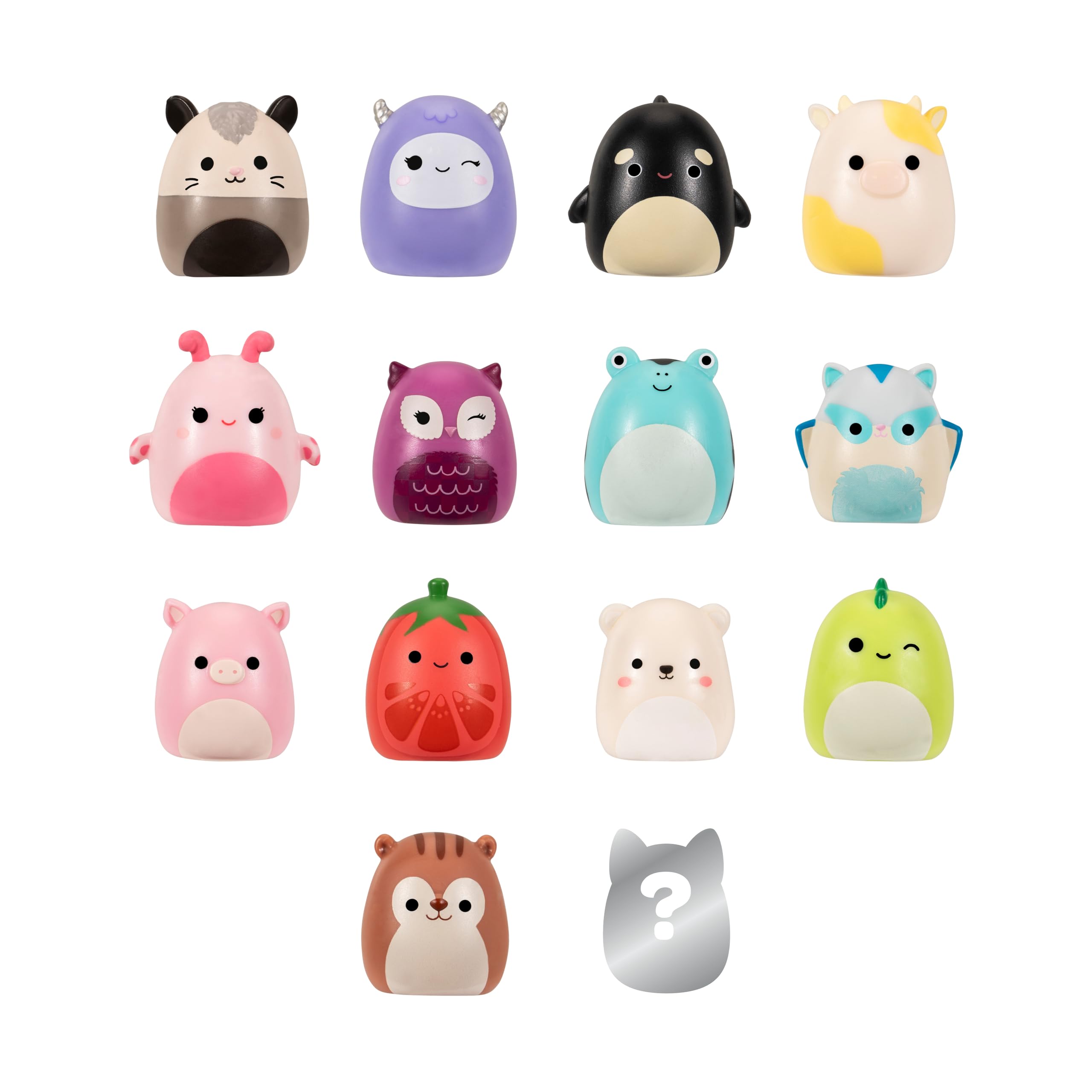 Squish-a-longs 14 Pack Mini-Squish with Accessories, Ring, and Collector's Guide - Collectible 1-Inch Toys