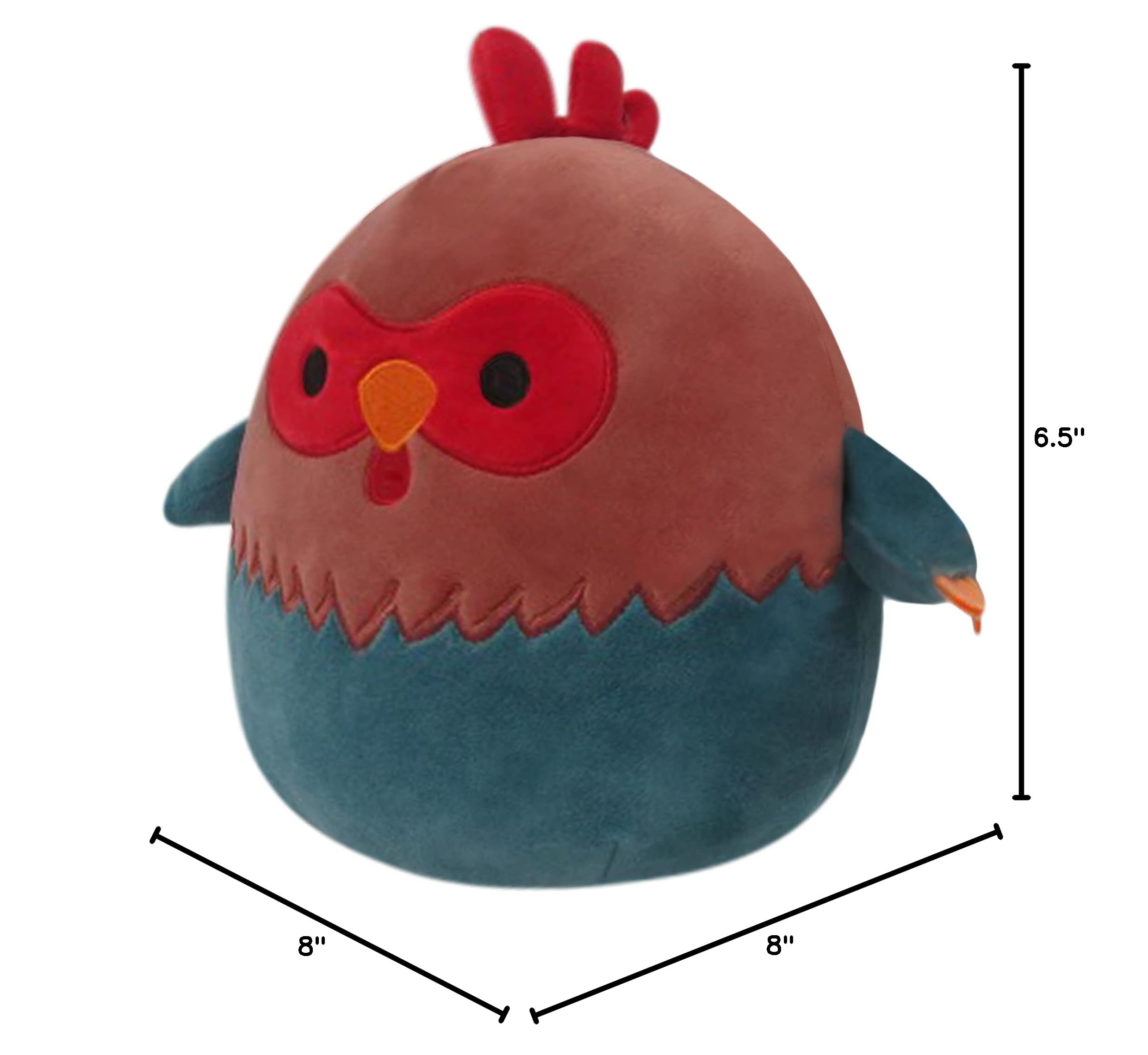 Squishmallows 8-Inch Reed Rooster Plush - Official Ultra-Soft Red and Blue Stuffed Toy