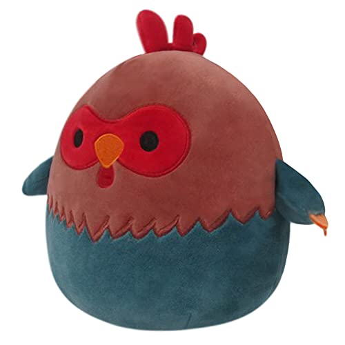 Squishmallows 8-Inch Reed Rooster Plush - Official Ultra-Soft Red and Blue Stuffed Toy