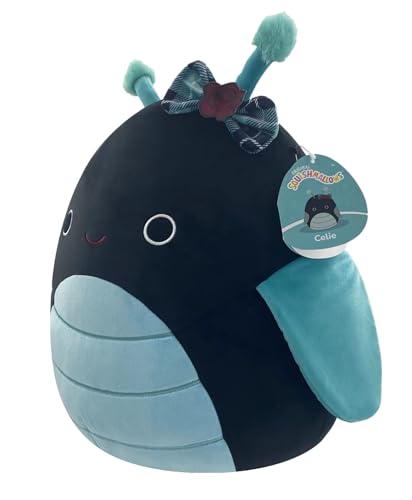 Squishmallows Celie 14-Inch Teal and Black Grasshopper Plush with Bow – Official Jazwares Soft Toy