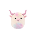 Squishmallows Dagnus 5-Inch Plush: Tan Highland Cow with Rainbow Tie-Dye Belly – Official Jazwares