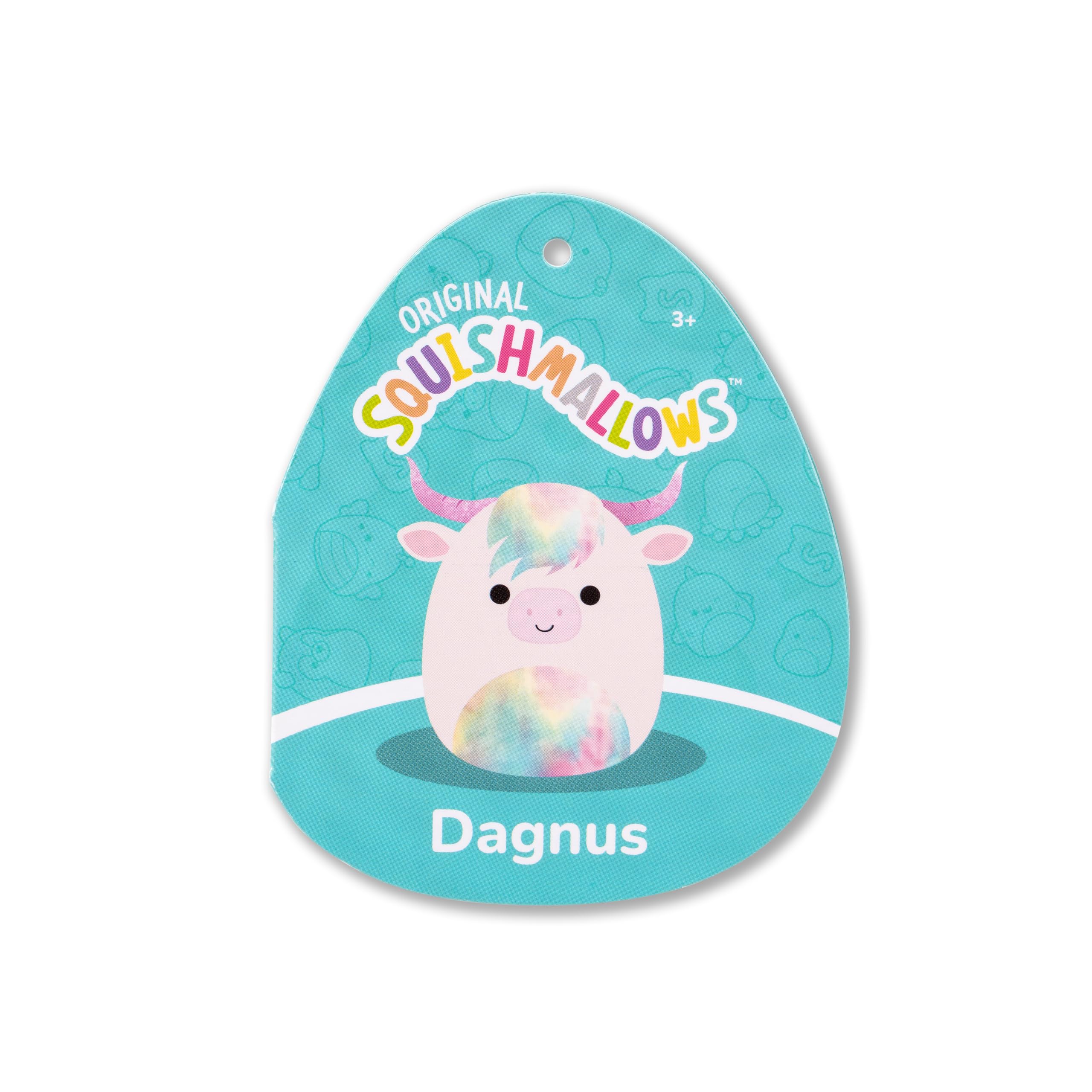 Squishmallows Dagnus 5-Inch Plush: Tan Highland Cow with Rainbow Tie-Dye Belly – Official Jazwares