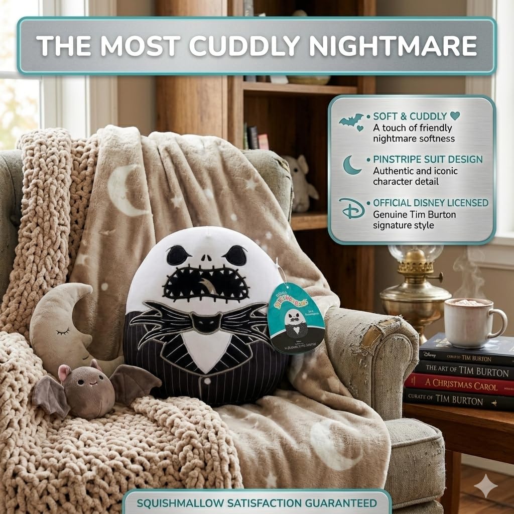 Squishmallows Disney Jack Skellington 8-Inch Plush - Ultra Soft Official Collectible