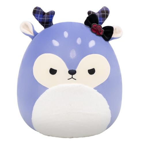 Squishmallows Original 14-Inch Binoche the Purple Fawn Plush with Plaid Antlers and Bow – Jazwares