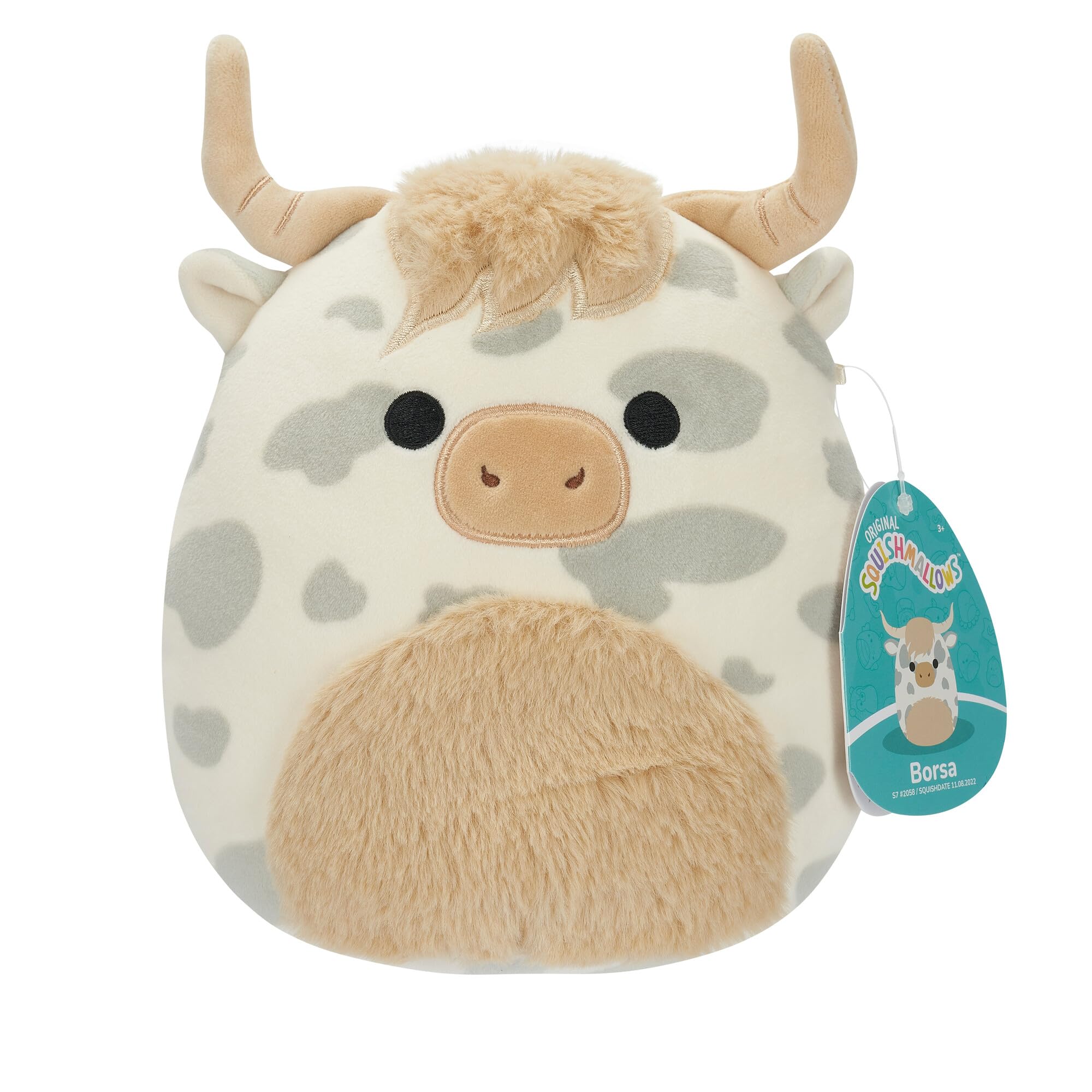 Squishmallows Original 7.5-Inch Borsa the Grey Spotted Highland Cow - Ultrasoft Plush Toy