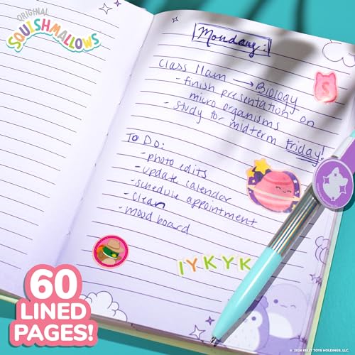 Squishmallows Squishy Diary Set with Pen and Stickers, 5x7 Journal for Kids