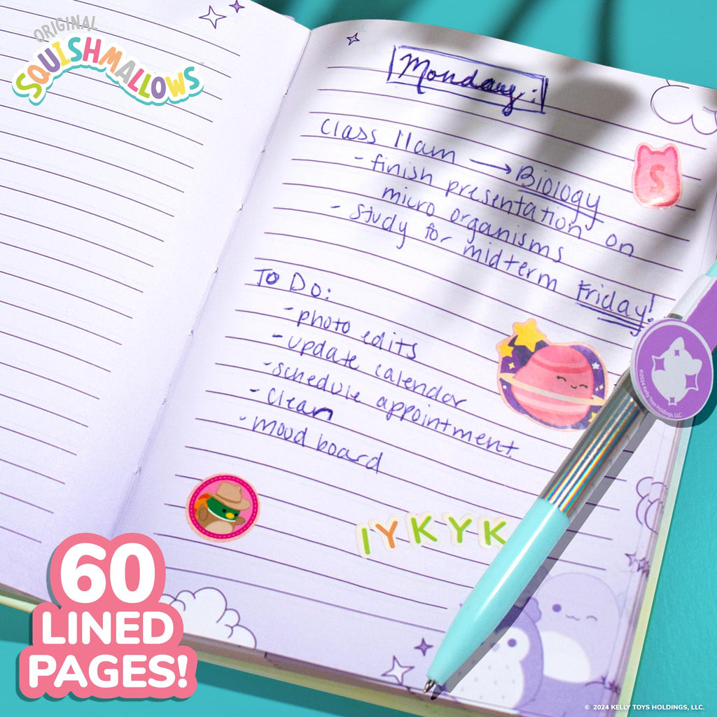 Squishmallows Squishy Diary Set with Pen and Stickers, 5x7 Journal for Kids