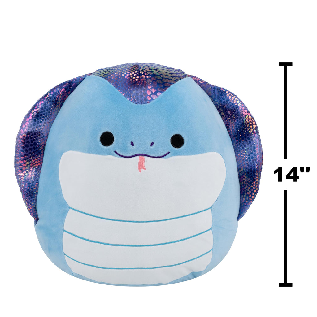 Squishmallows Suzmac 14-Inch Blue Cobra Plush with Iridescent Scales – Official Jazwares