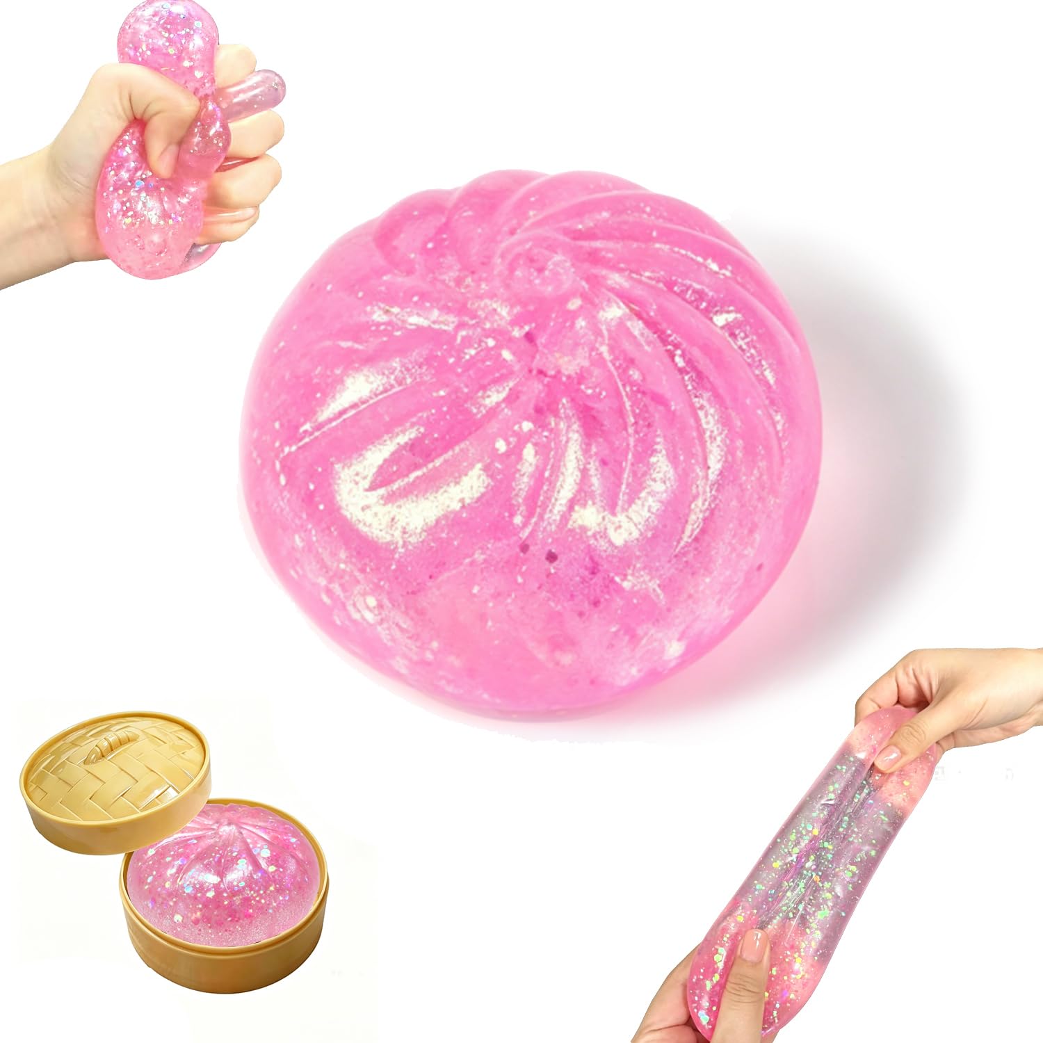 Squishy Dumpling Mystery Box – Pink Dumpling Squishy for Adults, Slow Rising Stress Relief Fidget Toy with Mini Basket