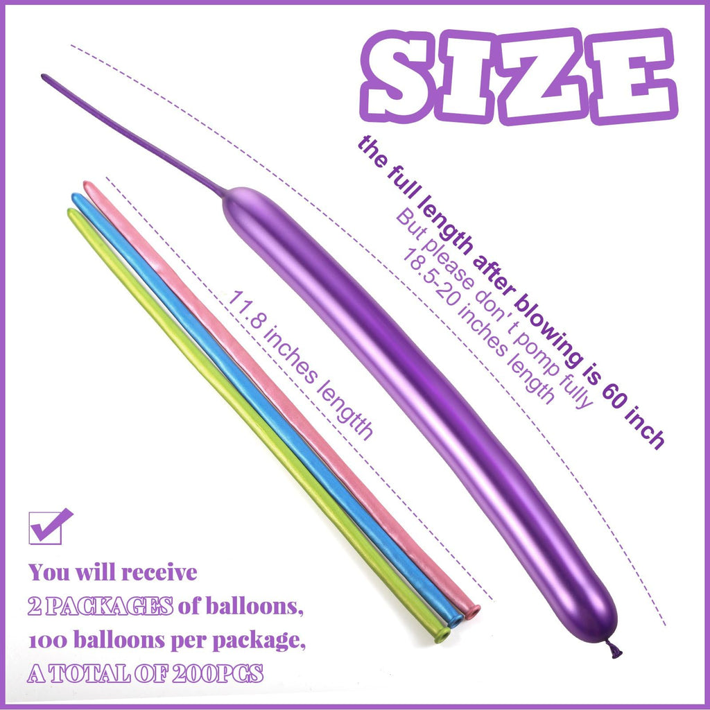 Sratte 200 Pack Metallic 260Q Long Balloons for Twisting Animal Shapes - Party Decorations