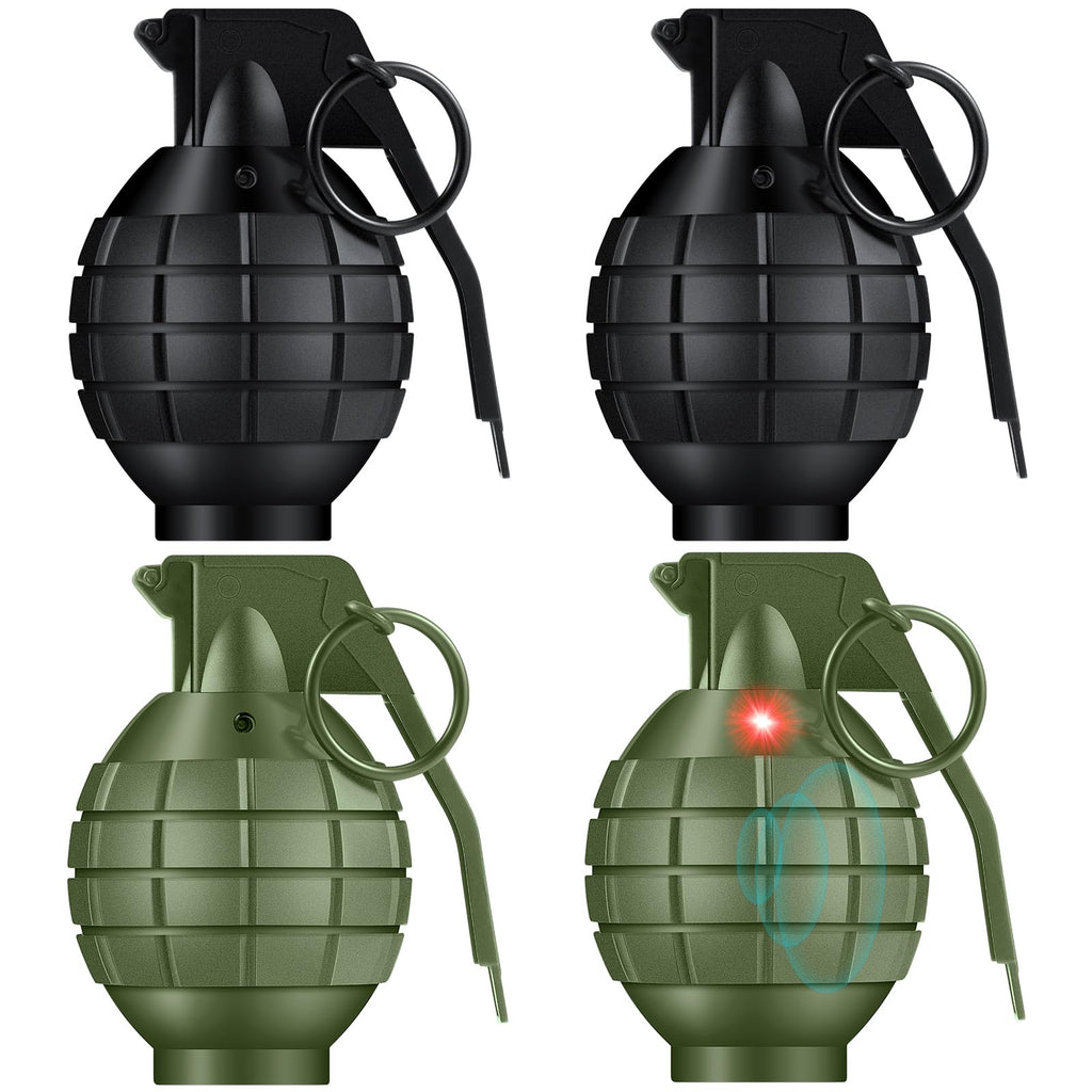 Sratte 4-Pack Toy Hand Grenades with Realistic Sound & LED Flashing Lights – Plastic Fake Grenades for Army Role Play, Green & Black