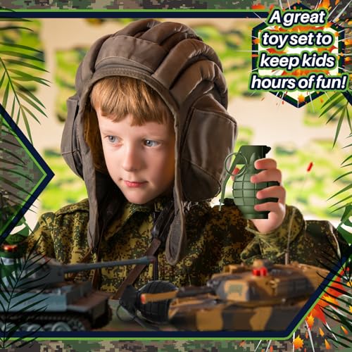 Sratte 4-Pack Toy Hand Grenades with Realistic Sound & LED Flashing Lights – Plastic Fake Grenades for Army Role Play, Green & Black