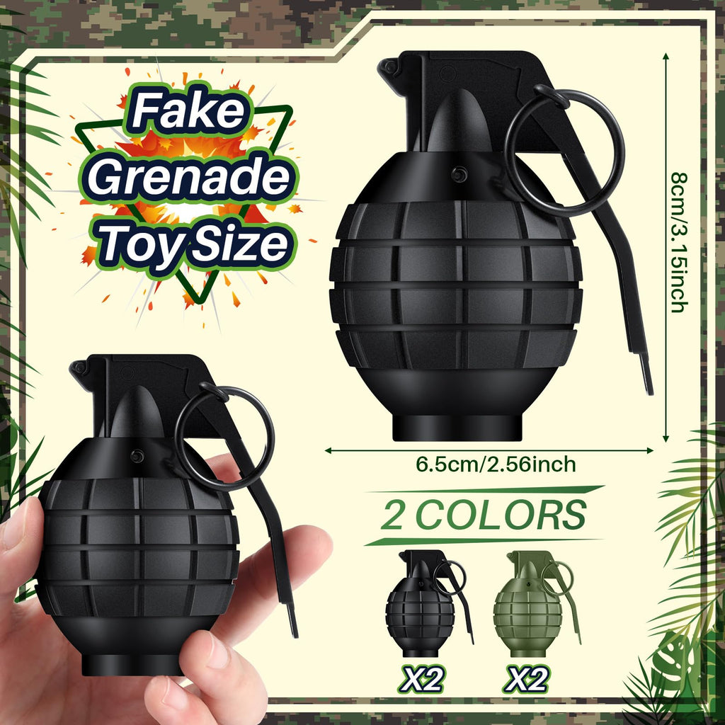 Sratte 4-Pack Toy Hand Grenades with Realistic Sound & LED Flashing Lights – Plastic Fake Grenades for Army Role Play, Green & Black