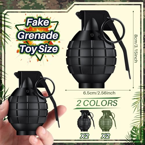 Sratte 4-Pack Toy Hand Grenades with Realistic Sound & LED Flashing Lights – Plastic Fake Grenades for Army Role Play, Green & Black