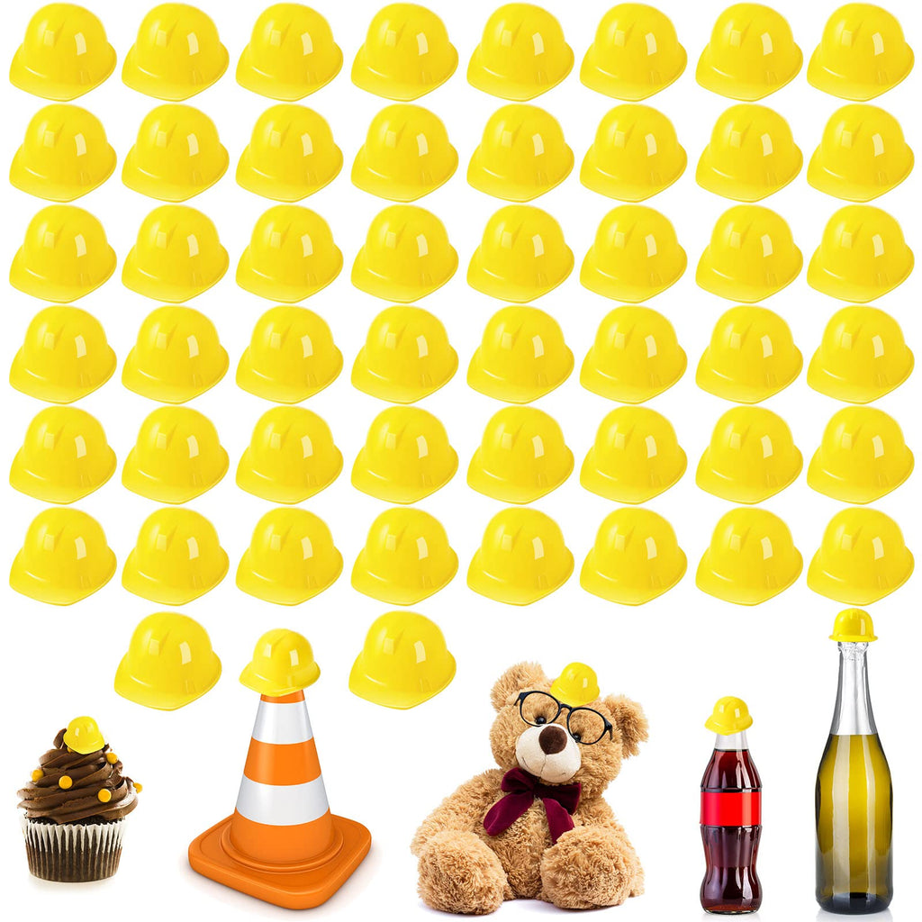 Sratte 50-Pack Mini Construction Hats – Plastic Toy Hard Hats for Party Decor, Dolls, DIY Crafts, and Bottle Toppers