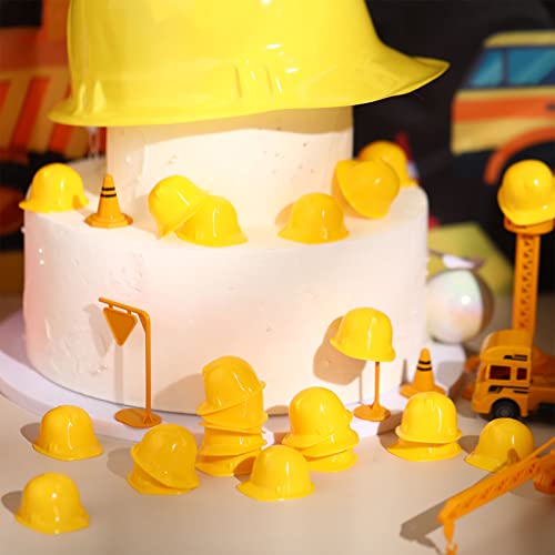 Sratte 50-Pack Mini Construction Hats – Plastic Toy Hard Hats for Party Decor, Dolls, DIY Crafts, and Bottle Toppers