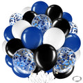 Sratte 60-Pack 12-Inch Black, Blue & White Balloons Kit with Confetti and Ribbon for Graduation, Back to School Parties