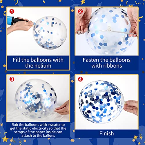 Sratte 60-Pack 12-Inch Black, Blue & White Balloons Kit with Confetti and Ribbon for Graduation, Back to School Parties